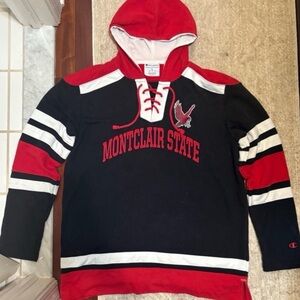 Champion Red and Black Montclair State Lace-Up Hoodie